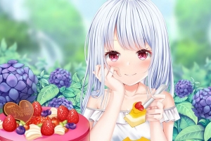 女孩 一瞥 甜点 浆果 动漫 4k壁纸 3840x2160