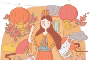 中秋节嫦娥玉兔手绘图