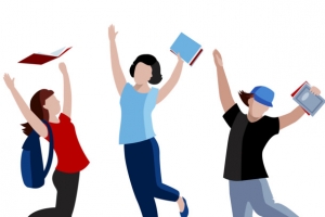 学生跳跃卡通插画