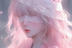好看粉色头发蒙眼少女2560x1600壁纸