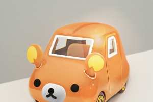 黄色卡通可爱小熊汽车