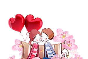 情人节甜蜜情侣手绘元素高清PNG透明图与PSD设计素材免费下载