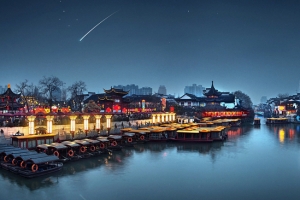 江南夜景背景装饰