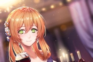 动漫美女礼服 玻璃杯 酒 4k手机壁纸