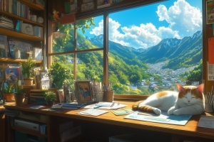 窗前 书桌 窗外风景 阳光 4K壁纸 3840x2160