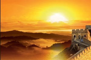 长城夕阳背景