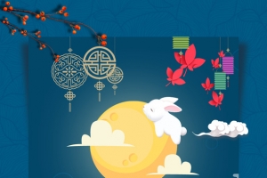 中秋背景中秋快乐祥云花朵月亮兔子