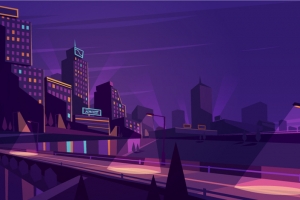 夜晚城市高架桥插画矢量图
