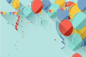 绿色简约剪纸气球生日快乐广告海报