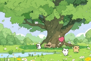 线条小狗夏日树荫清新护眼4K动漫电脑壁纸3840x2160免费下载