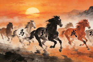日出水墨风马到成功 4K高清奔跑骏马动物壁纸3840x2160免费下载
