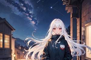 女孩 夹克 建筑 夜晚 银河 动漫 4k壁纸 3840x2160