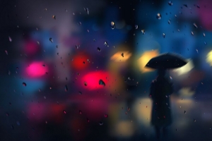 剪影 雨 模糊 下降 散焦 灯光 4k壁纸 3840x2160