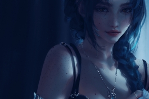 长辫子美女 凝望眼睛 唯美厚涂画风4k高清壁纸