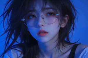 戴眼镜美女 深蓝色背景 3000x2000平板壁纸