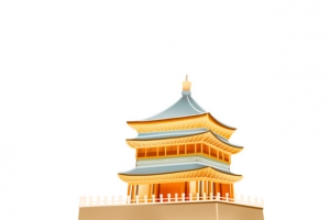 中式手绘塔楼装饰