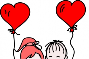 手绘情侣小人红色爱心气球