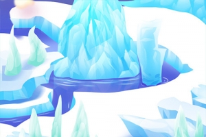 卡通雪山河流场景