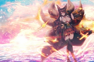 天空,火,光,性感少女,二次元动漫4k壁纸
