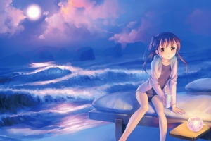 海边 海滩 床 动漫美少女4K壁纸