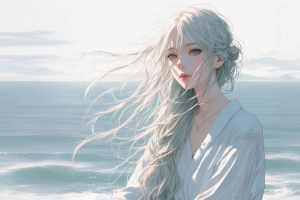 海边少女 长发 白色衣服 唯美 好看 4k壁纸 3840x2160