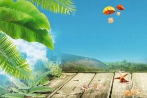 夏日木板海边海报banner背景