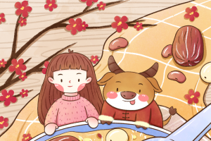 腊八节腊八粥手绘人物手绘牛梅花红枣