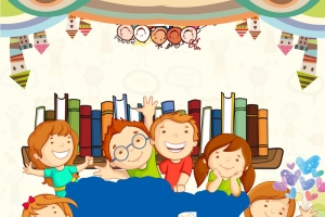 手绘卡通儿童小学生阅读宣传海报背景素材