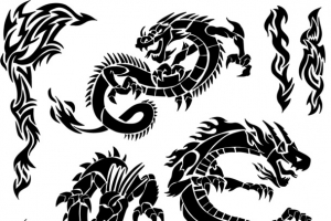 龙纹等中国风传统古典纹饰矢量素