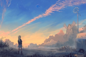 女孩 风景 艺术 早晨 日出 4k壁纸 3840x2160