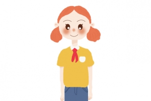 胸前带着红领巾立正站立的小学生淄