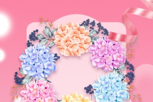 绣球花环手绘背景图
