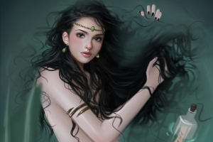 女孩耳环挂饰绘画图片