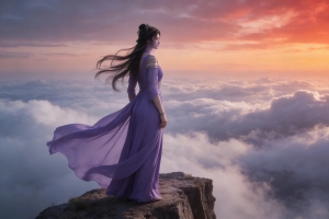 山顶 云海 紫色裙子紫灵 4K车机壁纸全屏