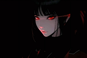 红色眼睛神秘女孩3000x2000动漫壁纸