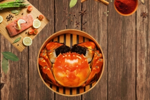 大闸蟹几何木纹俯视图banner