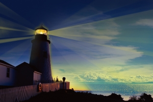 唯美夜色海边灯塔风景胜地背景素材