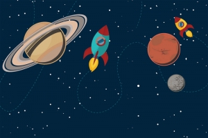 深色星空火箭宇宙平面广告
