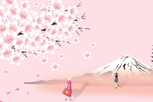 樱花节日本手绘女人小清新粉banner