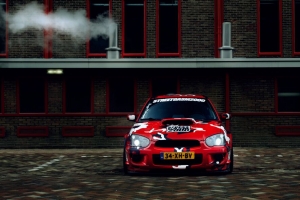  subaru impriza sti wrx subaru 跑车 前视图 伪装 红色 4k壁纸 3840x2160