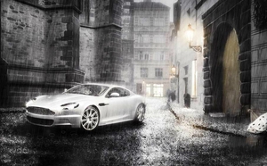 黑白雨中街景汽车背景banner