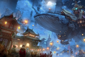 新璃月空港 夜 作者名：吃咖喱的poi 4k壁纸
