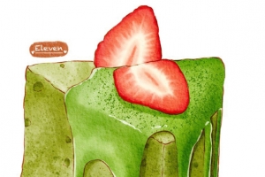 抹茶戚风蛋糕手绘插画插图