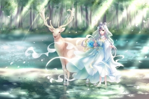洛天依 水上鹿 绿天依 作者：Yaduo铮粽子 5k动漫壁纸