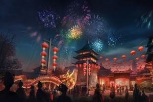 中国风夜晚的街道海报背景