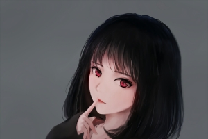 红色眼睛短发动漫美女5k手机壁纸