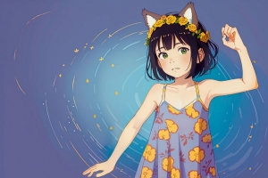 女孩 耳朵 花环 太阳裙 姿势 动漫 4k壁纸 3840x2160