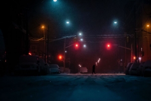 街道 剪影 黑暗 夜晚 雪 4k壁纸 3840x2160