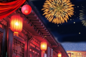 烟花夜景电商喜庆新年元宵海报背景