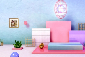 卡通3D舞台美妆大促banner
